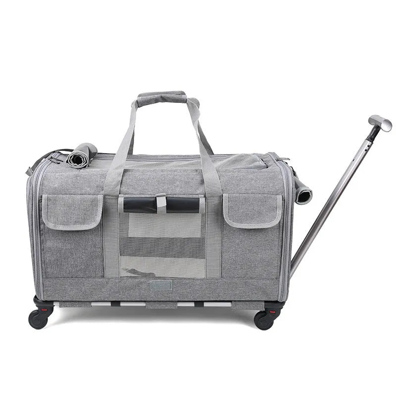 Fashion personalized foldable cat pet trolley bag in solid colour Oxford fabric, 17.50kg load capacity