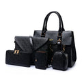 Black PU leather handbag set with zip opening, phone pocket, ID bag, and polyester lining