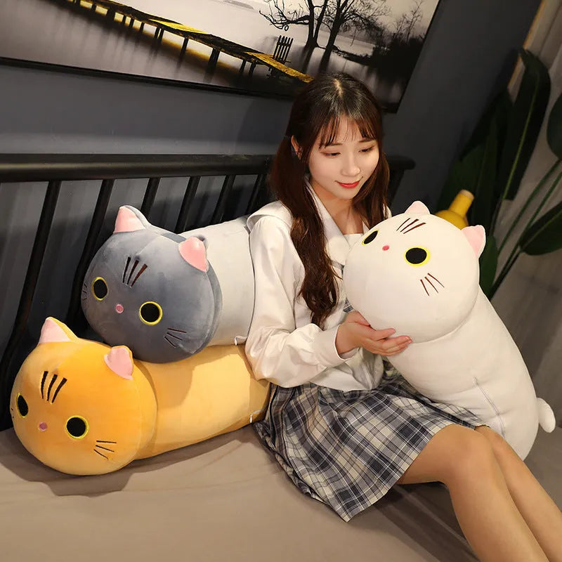 Large soft cartoon cat plush toy stuffed doll in multiple colours and sizes