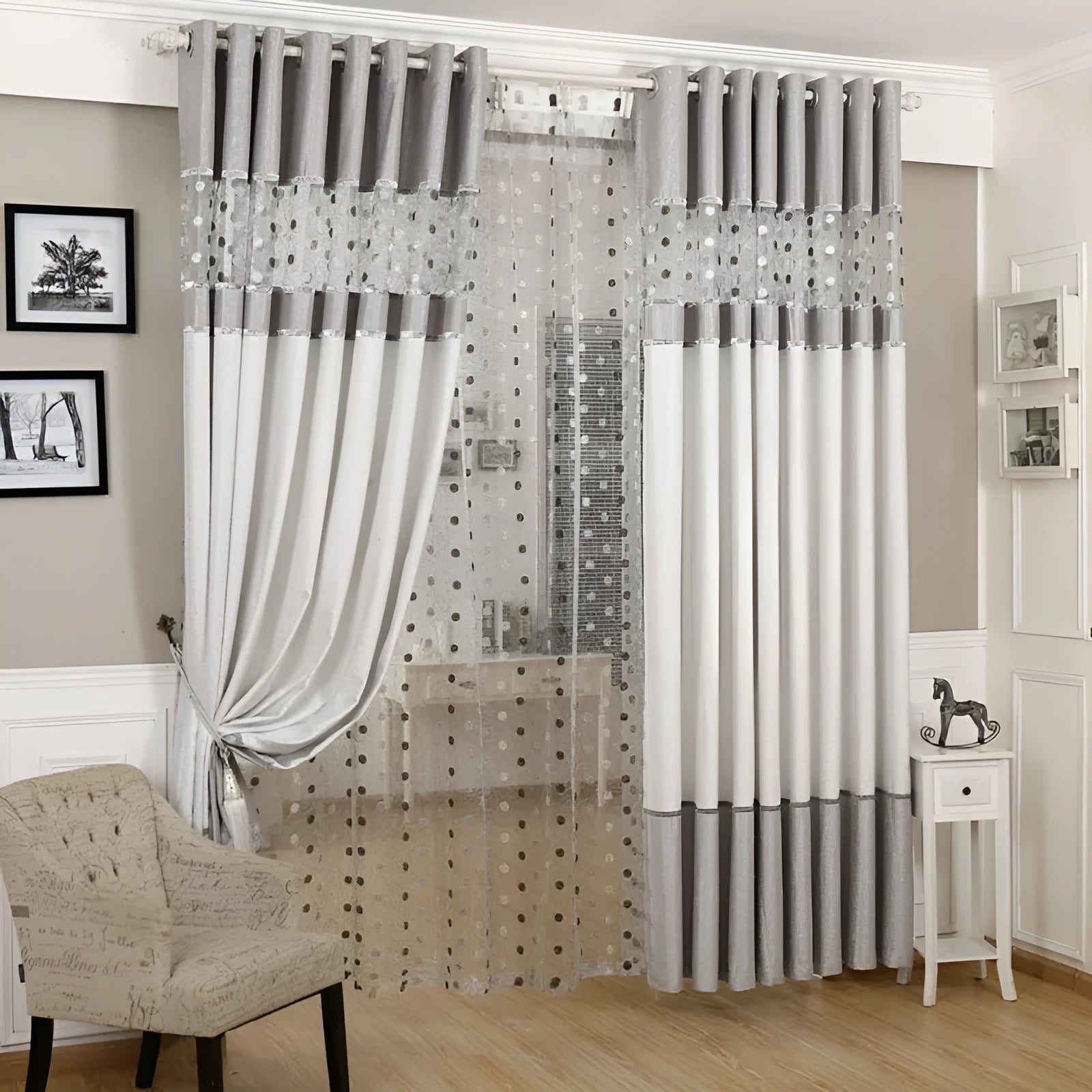 Blackout curtain panel with choice of hook, Korean hook, or ring heading styles
