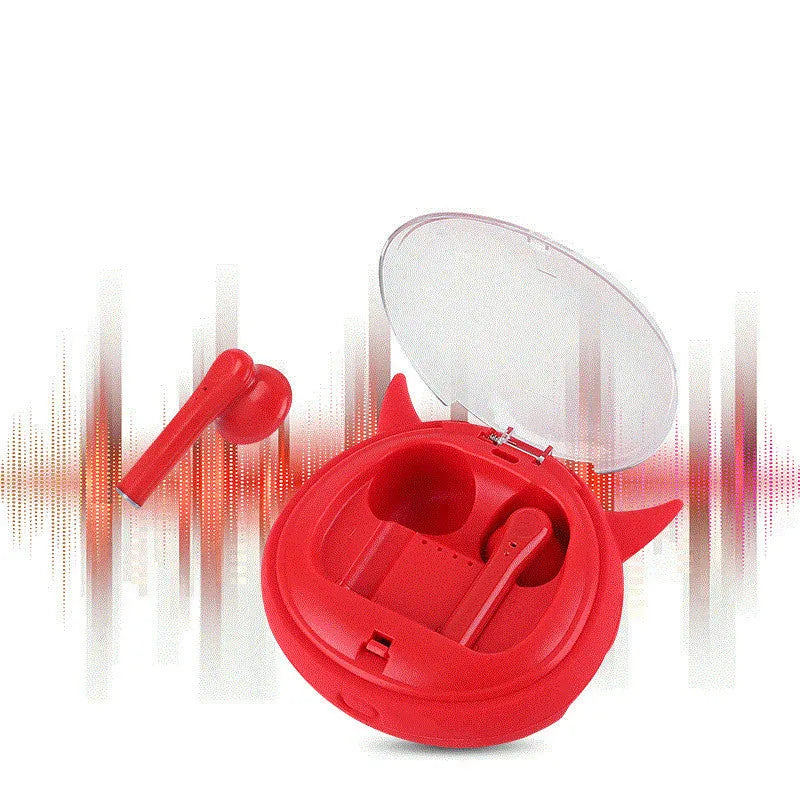 Macaron Red TWS Bluetooth 5.0 wireless headset with in-ear design and compact dimensions