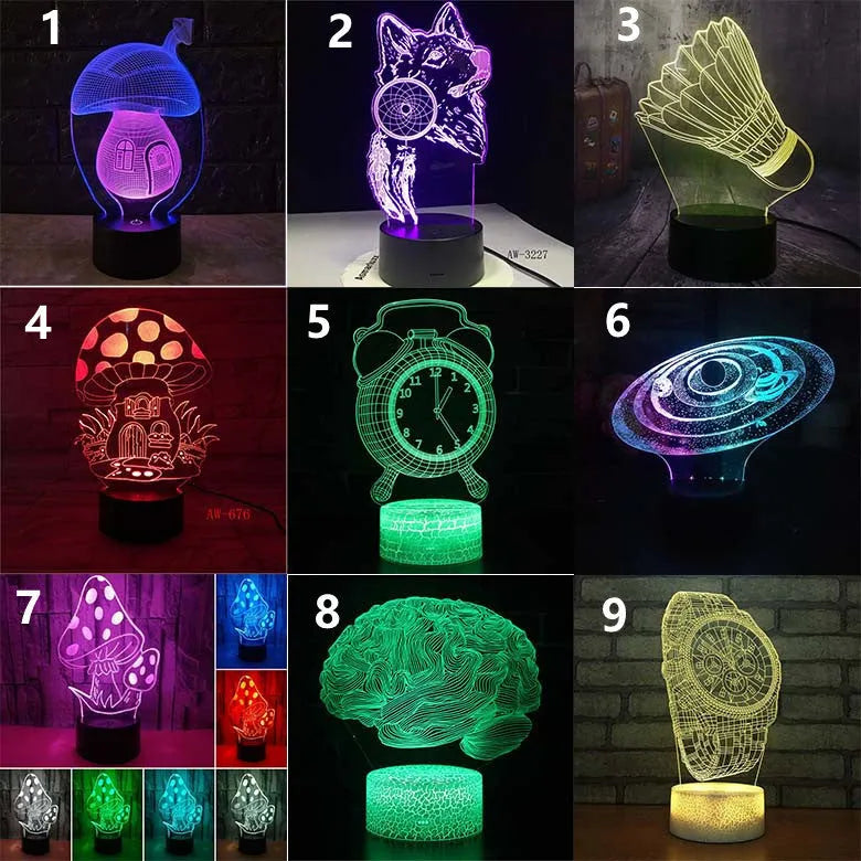 Colourful 3D touch LED desk lamp with USB cable and optional remote control on study desk