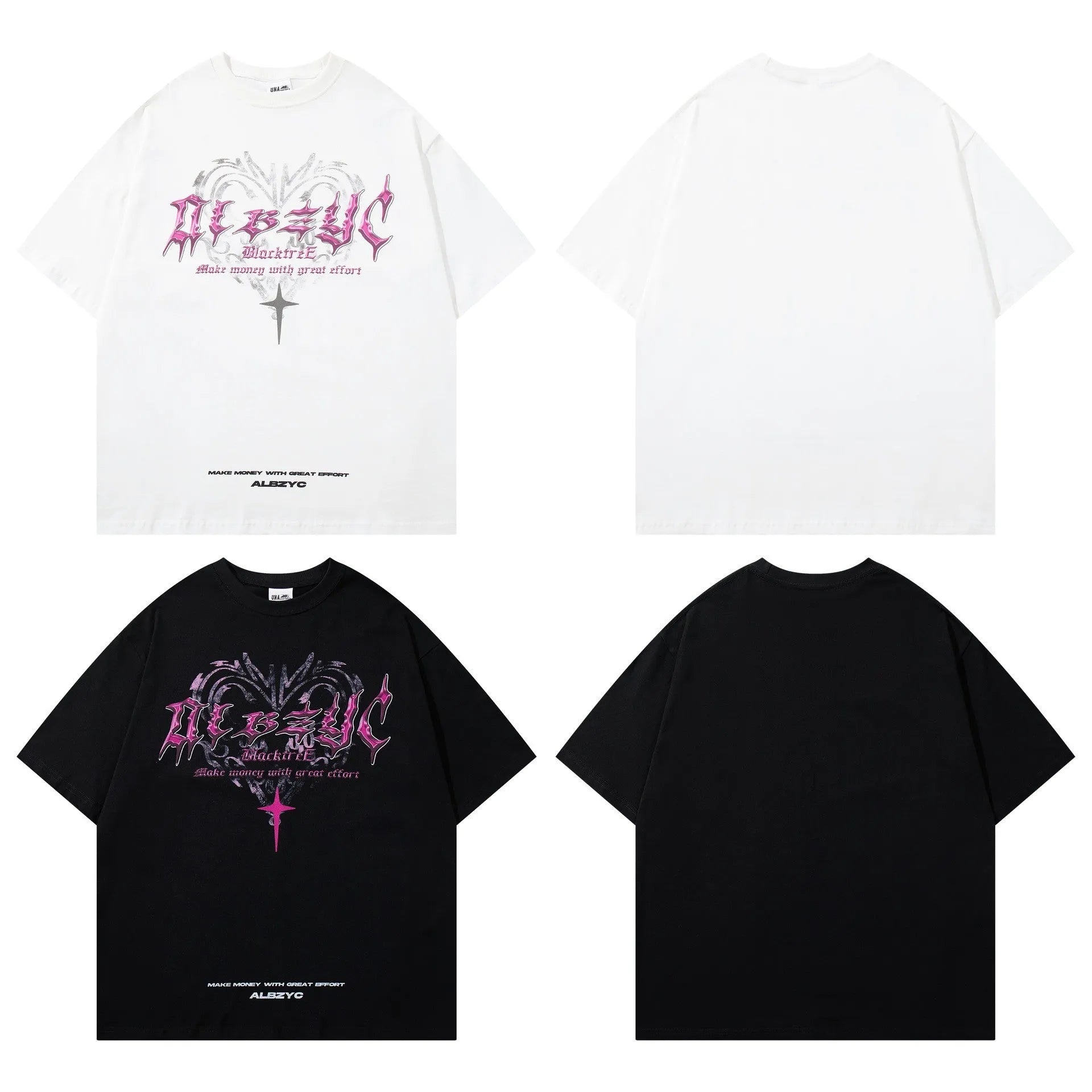 Men's retro printed cotton short sleeve T-shirt in loose fit available in white and black