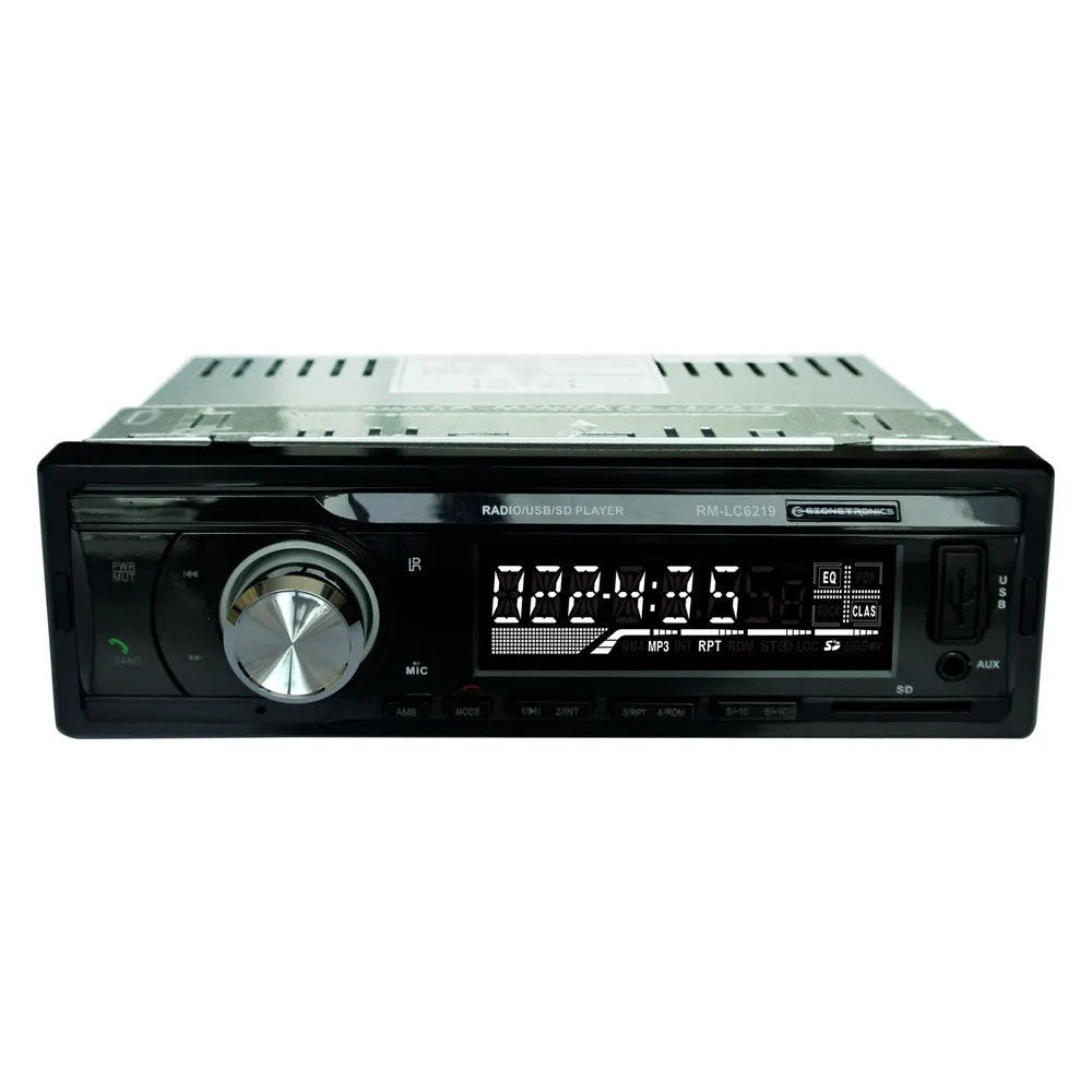 EZONETRONICS car stereo receiver with Bluetooth, USB and SD slots, front auxiliary input, and LCD display