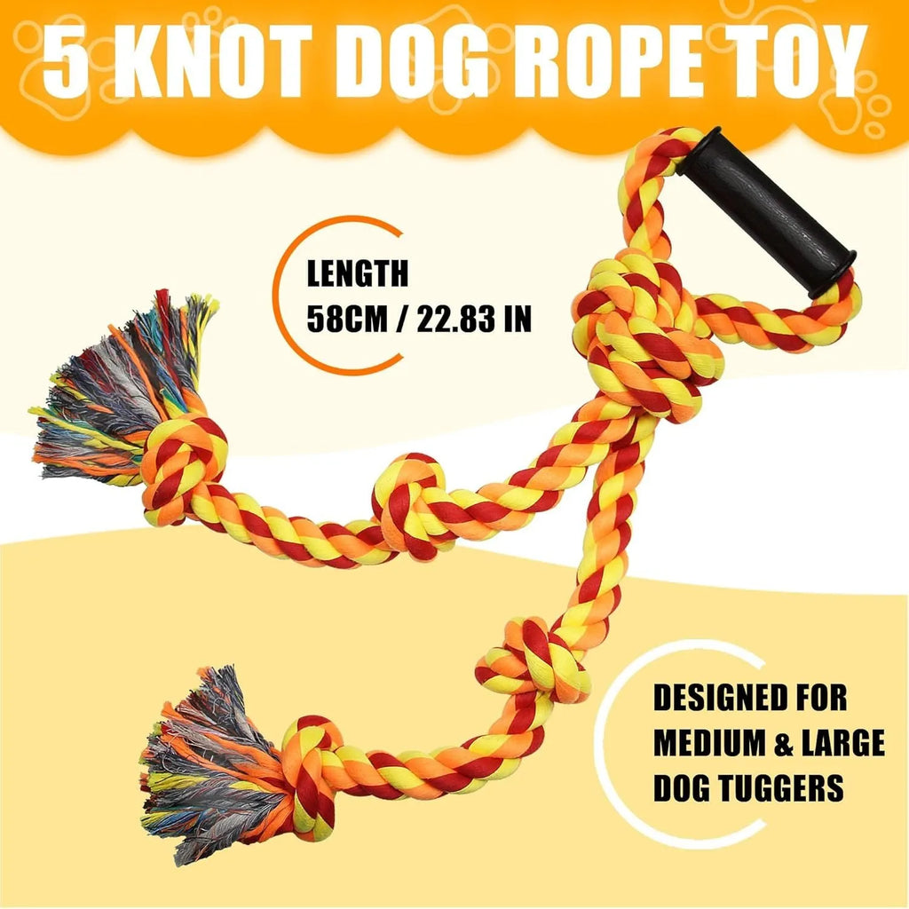 Blue and yellow durable cotton rope tug toy for large dogs with a textured handle