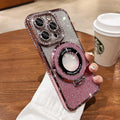 Silicone gradient colour magnetic suction phone case with electroplated edge drill design and kickstand bracket for iPhone