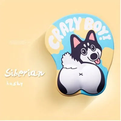 Corgi design 3D ergonomic mouse pad with wrist support cushion in blue colour