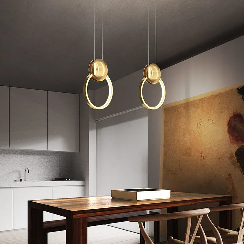 All copper moon shadow bedside chandelier with trichromatic LED, adjustable height, black finish