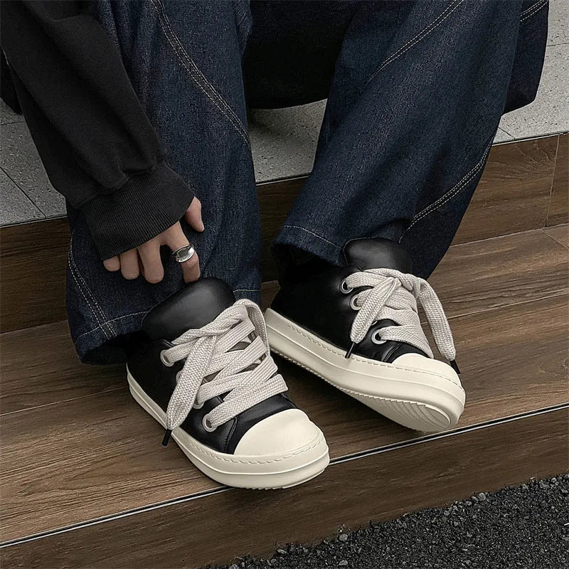 Men's black leather slip-on casual shoes with rubber sole and round toe