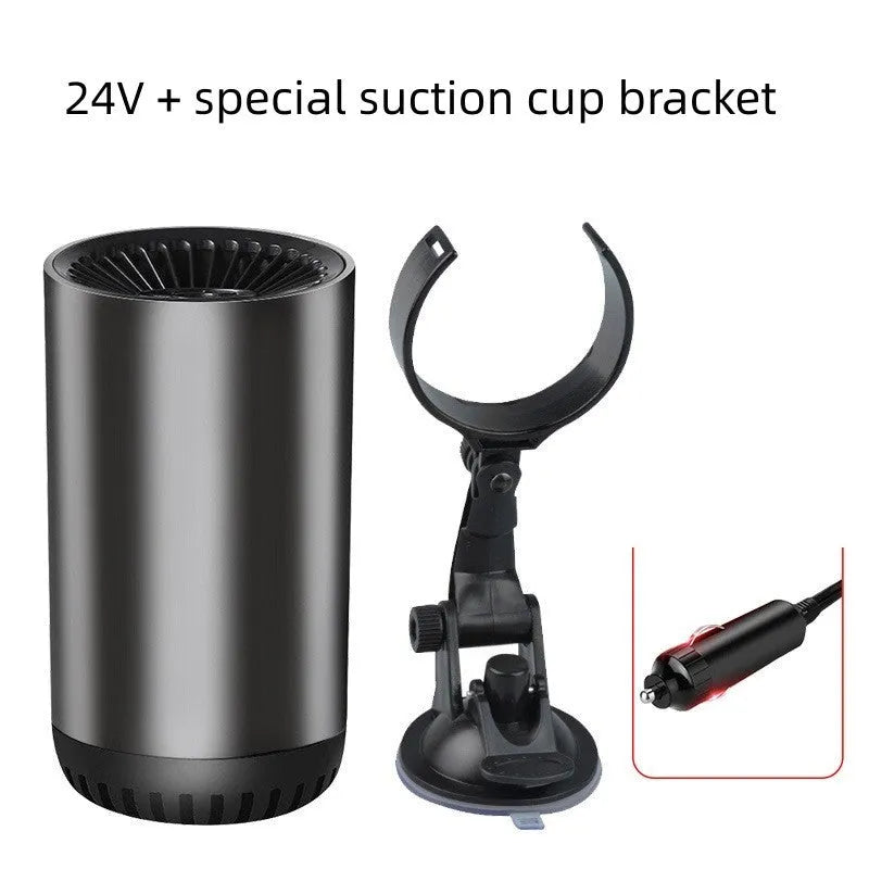 12V 150W car heater with suction cup bracket for windshield defogging and defrosting, black and grey