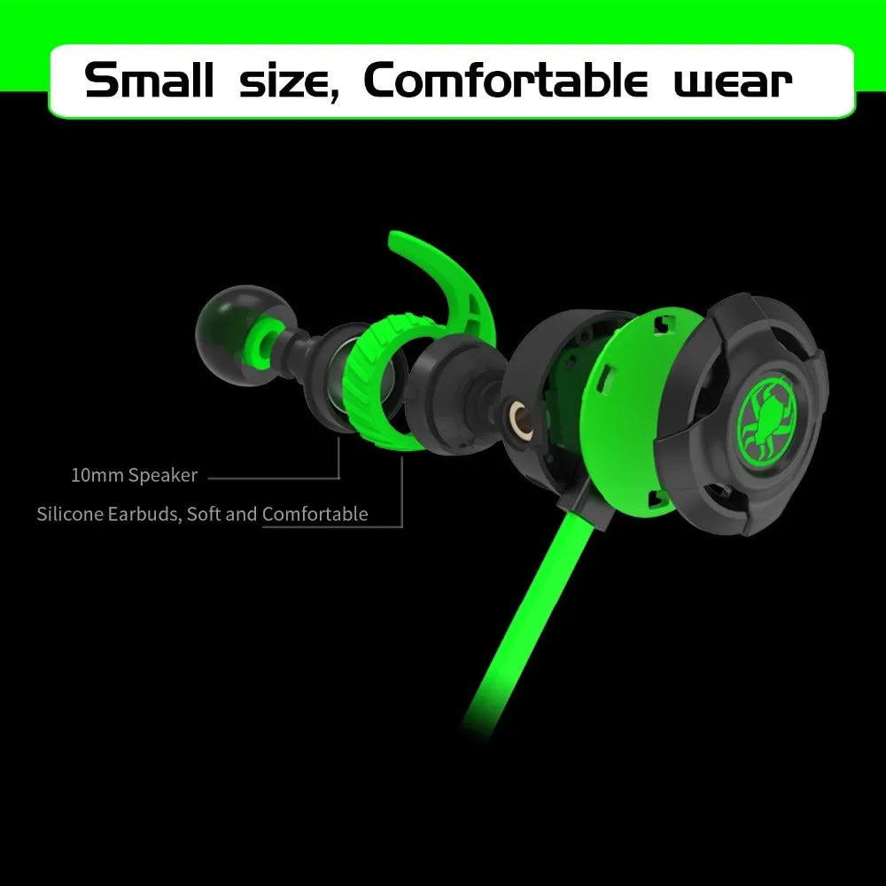 Shuangmai wired in-ear computer gaming headset in black, green, and red with short cable