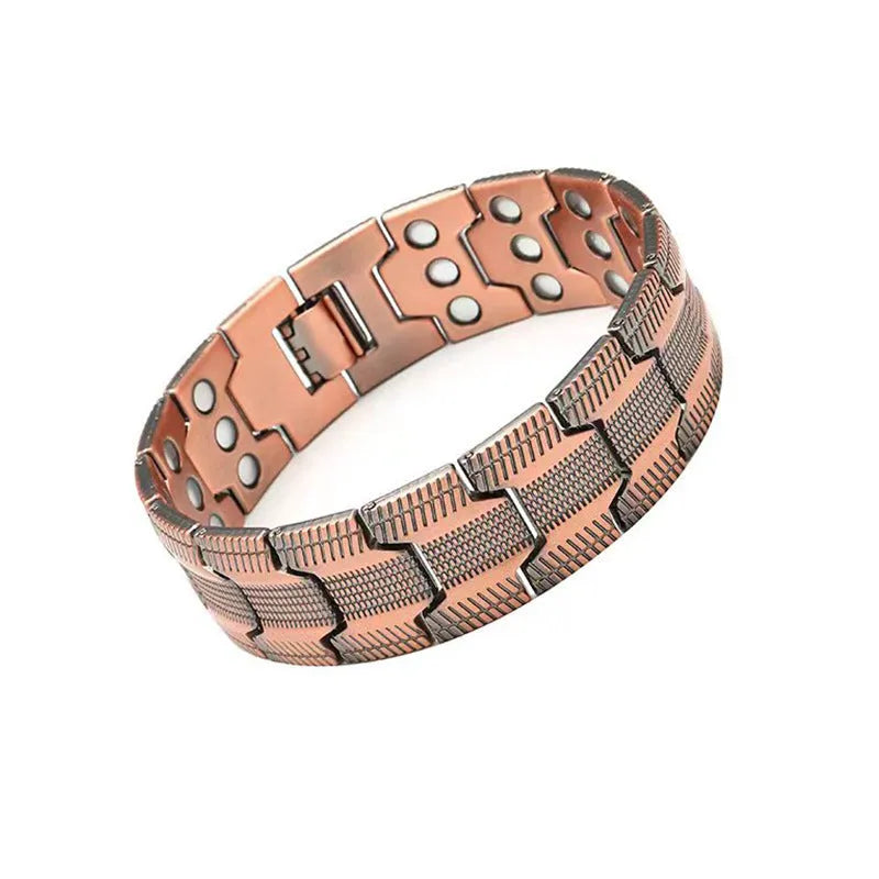 Carved retro three rows full magnet bracelet in bronze electroplated finish on zinc alloy unisex