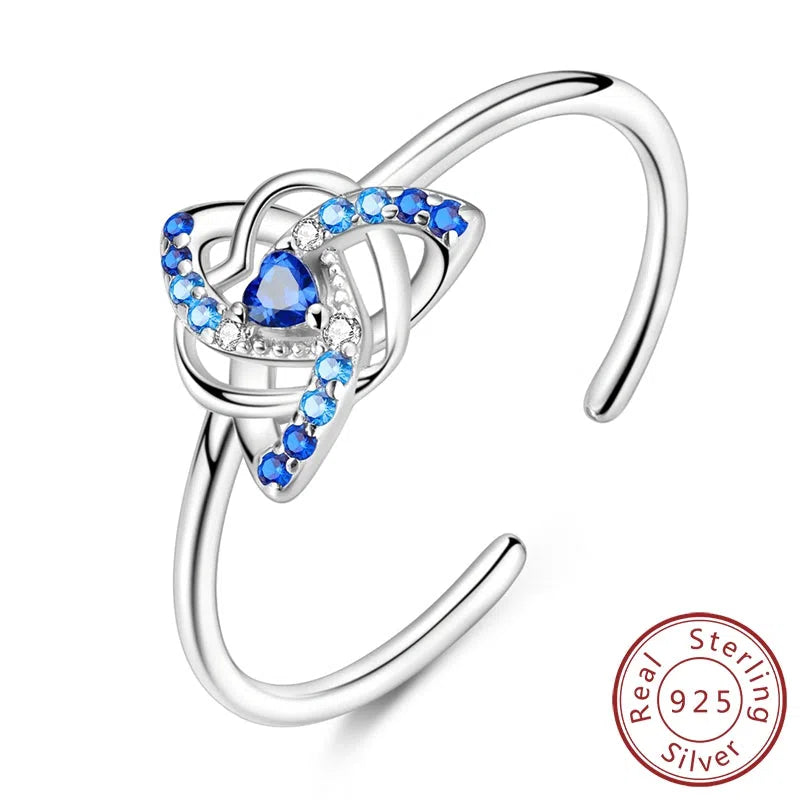 925 sterling silver heart dreamcatcher ring in KSR080 blue on white background
