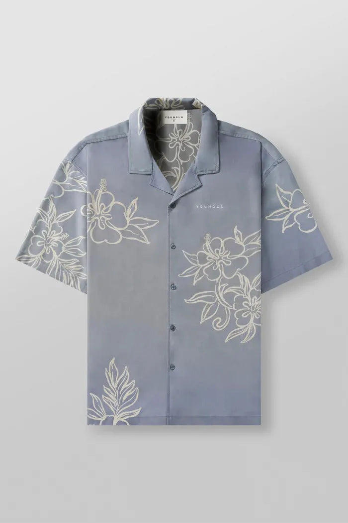 Men's printed casual short sleeve top with flower pattern in polyester elastic fabric