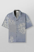 Men's printed casual short sleeve top with flower pattern in polyester elastic fabric