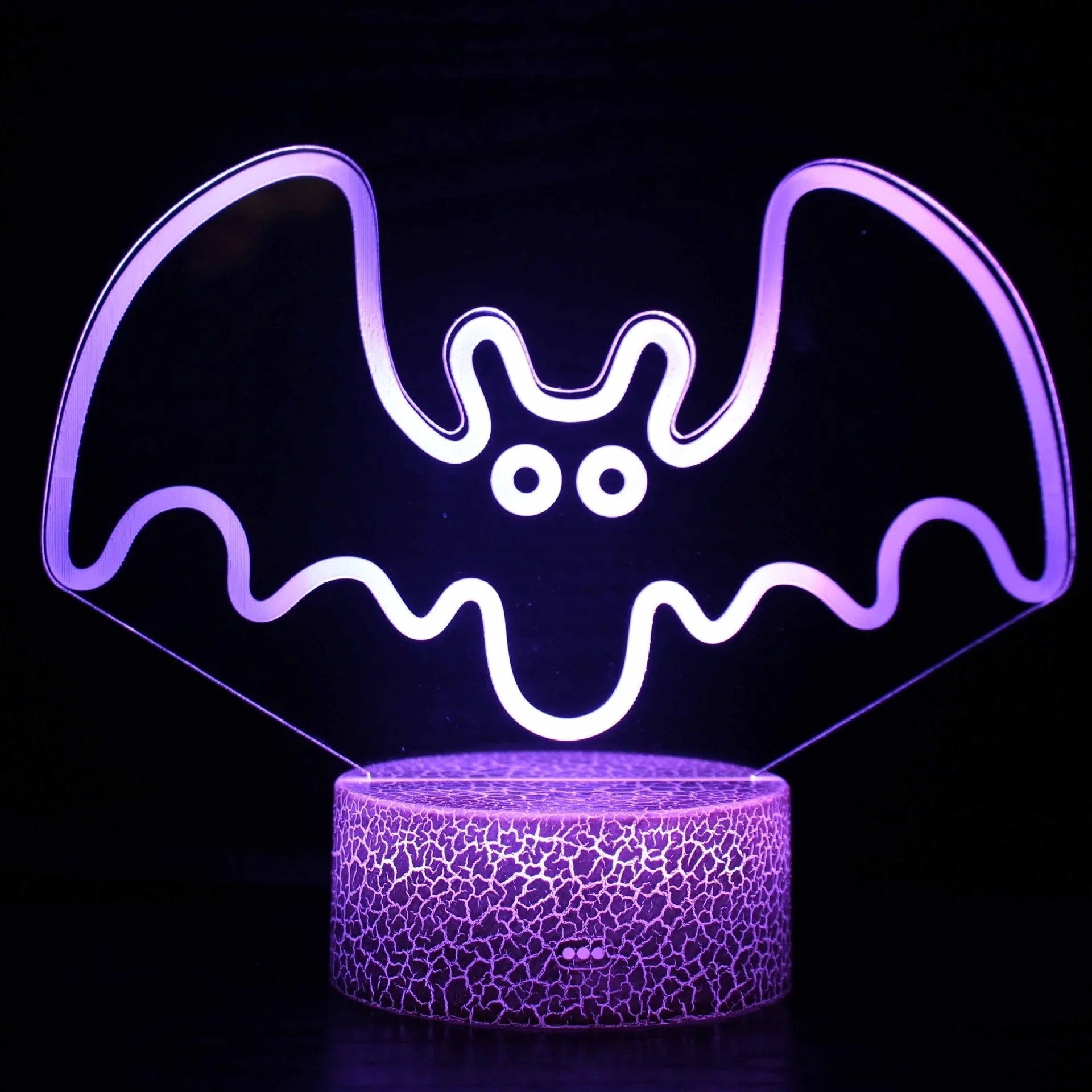 Acrylic 3D USB table lamp with touch control showing colourful illumination and crack base design options