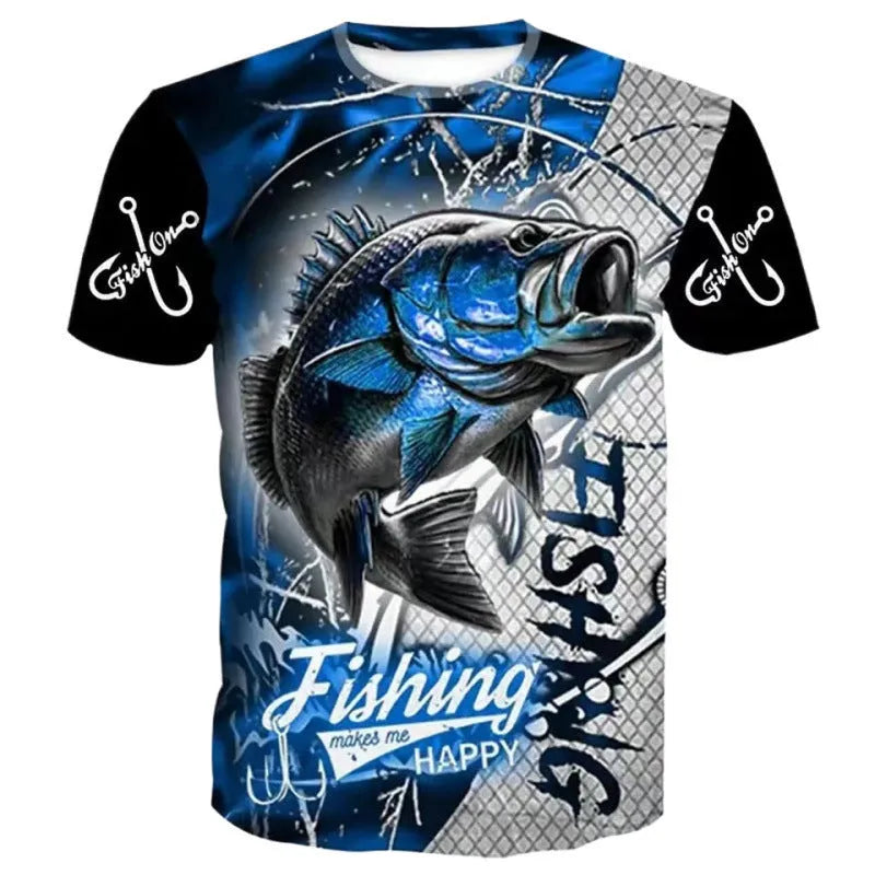 Men's fishing pattern printed t-shirt in loose fit with digital print design
