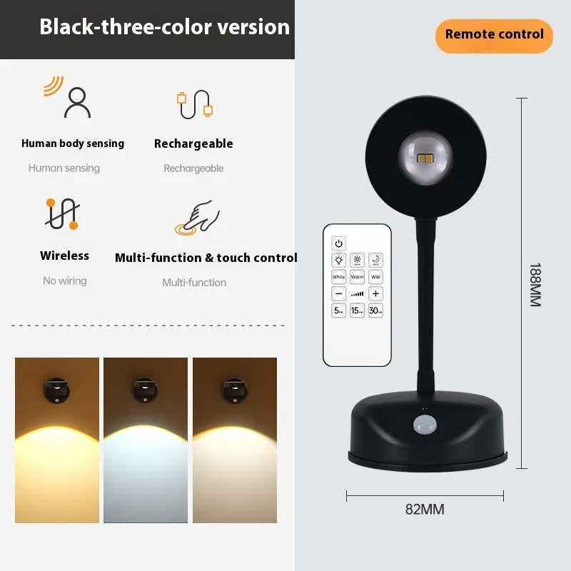 Modern geometric rechargeable wireless wall lamp spotlight in white or black with remote control
