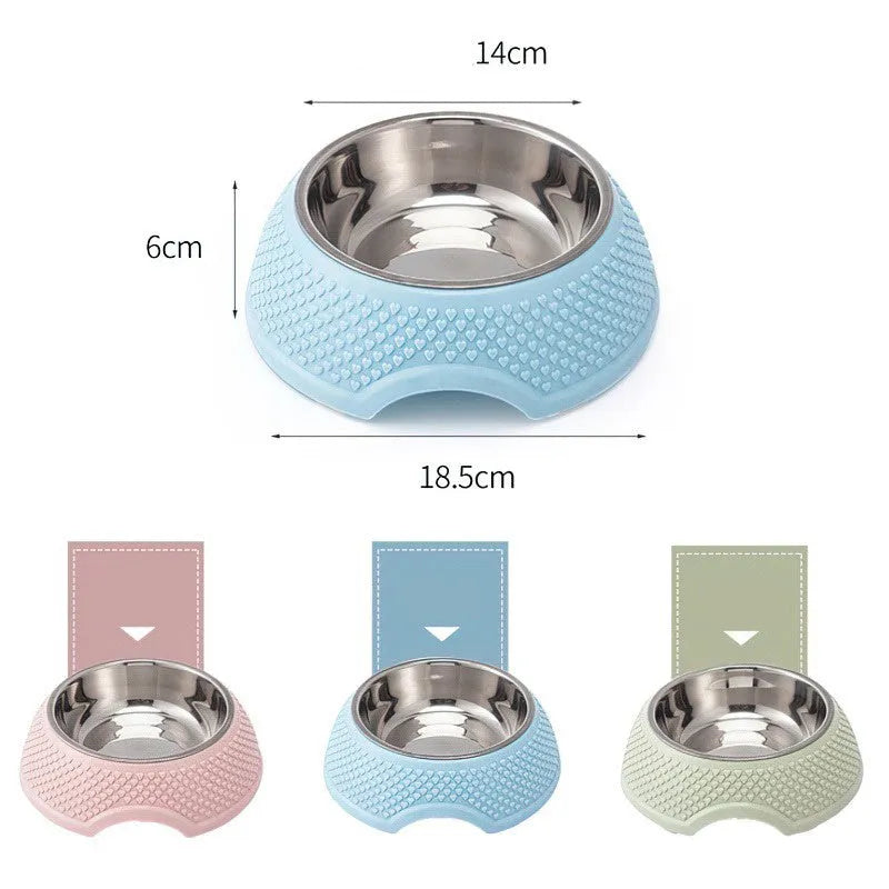 Stainless steel pet bowl with non-slip base in blue green pink colour options