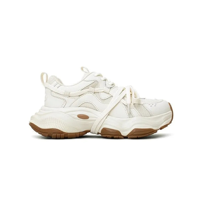 Milky white women's platform running sneakers with composite sole and round toe design