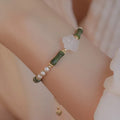 Women's antique Chinese style bracelet with bamboo joint design, Hetian jade, and 4mm shell pearls