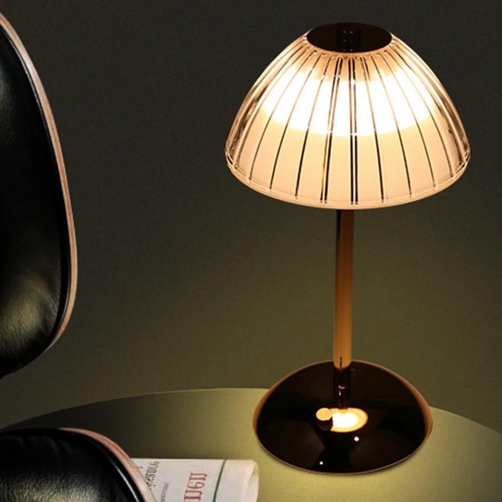 Retro crystal bedside table lamp with iron and PMMA body, touch dimming, 11.8cm x 28cm, USB rechargeable.
