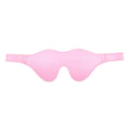 Women's leather eye mask with velcro fastening showing three-dimensional contour design in multiple colour options