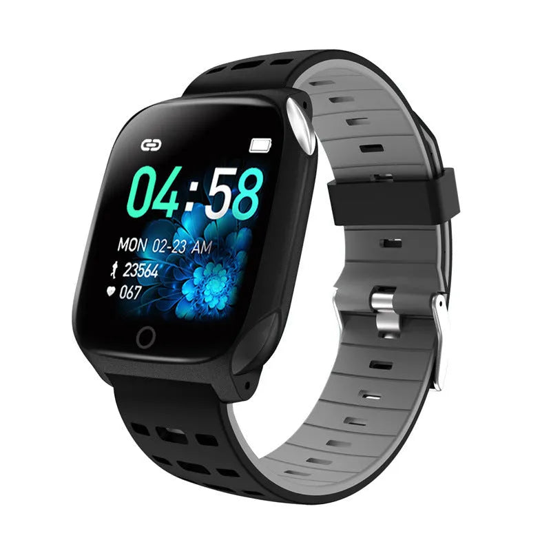 F16 Smart Watch with ECG monitor on a silicone wristband, showing the 43mm IPS display.