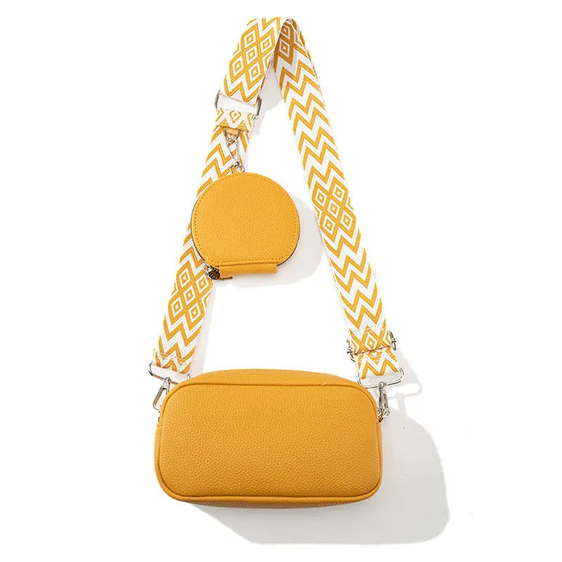 Women's soft PU crossbody bag in horizontal square shape with one shoulder strap, shown in available colour options