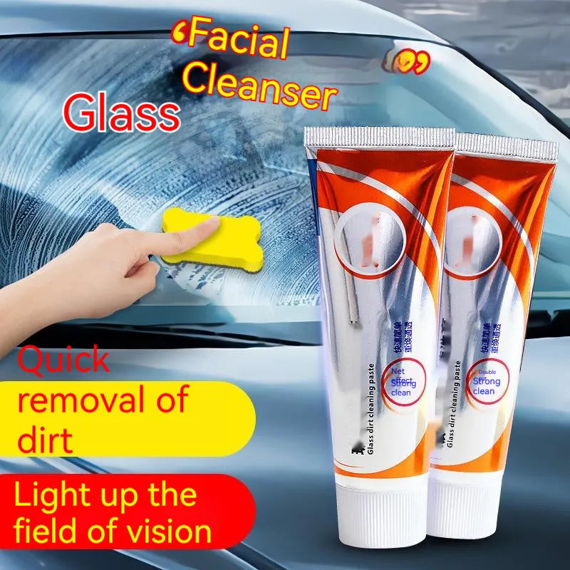 65ml white car windshield cleaning paste in container with sponge applicator for glass oil stain removal