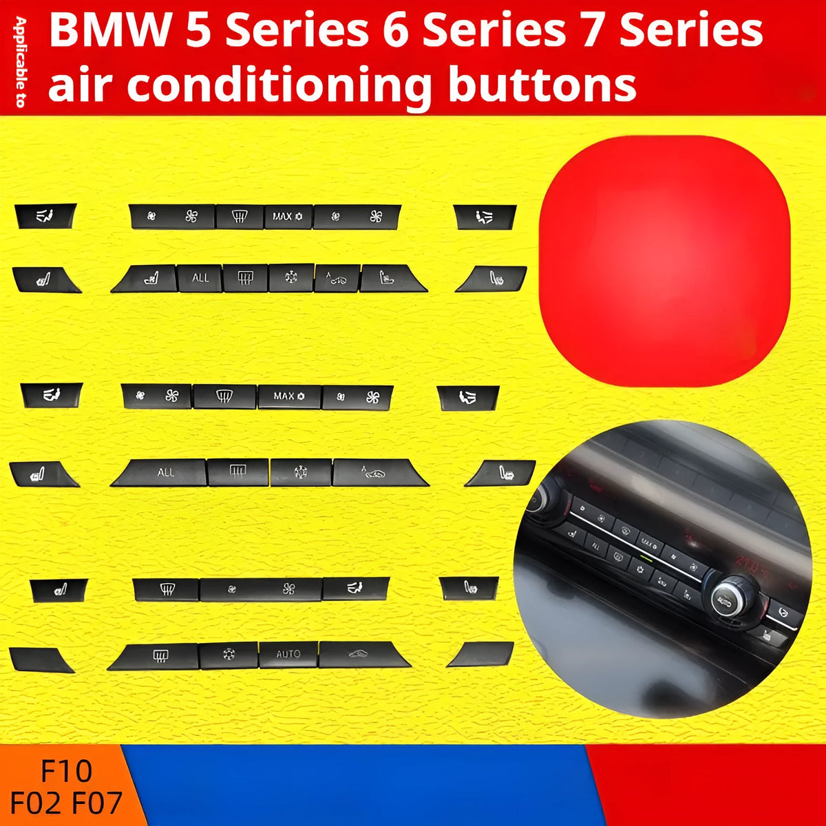 BMW air conditioning panel button set in 11, 12, or 14 keys for F10 F07 F02 F18 F15 F16 models, made of ABS PC.