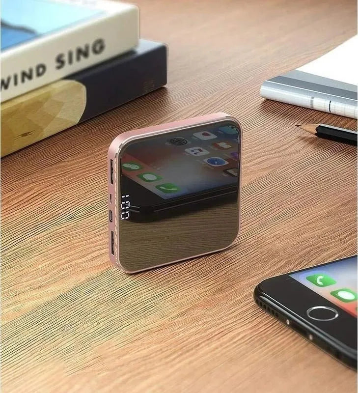 Ultra-thin mirror mini power bank 8000mAh alloy shell LCD display in black red rose gold