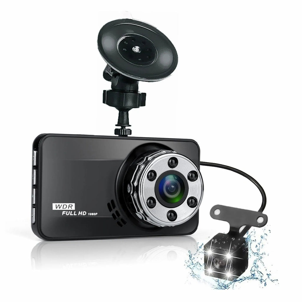 T638+ dual-lens driving recorder with 1080P HD, 170° wide angle, G-sensor, and 3.0 inch LCD screen
