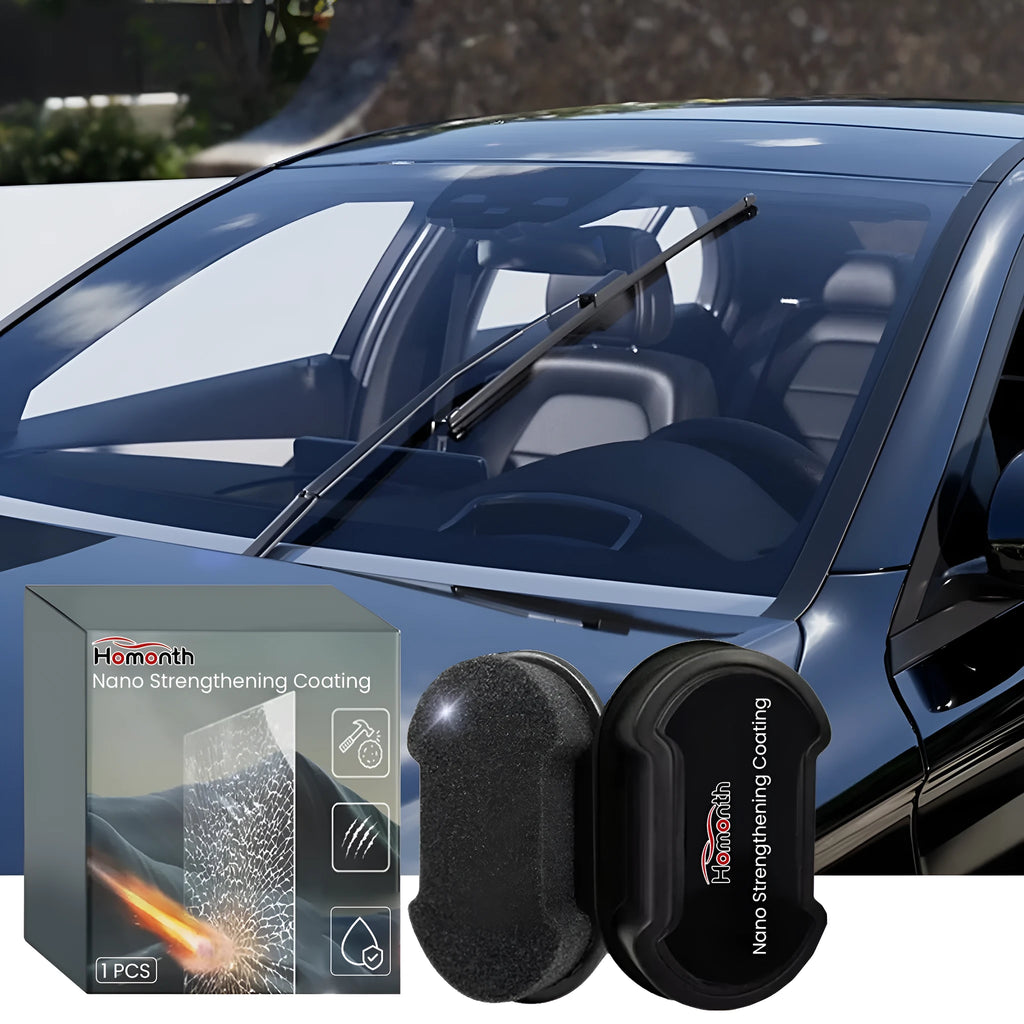 Single piece reinforced car cleaning sponge for windshields and hydrophobic glass.