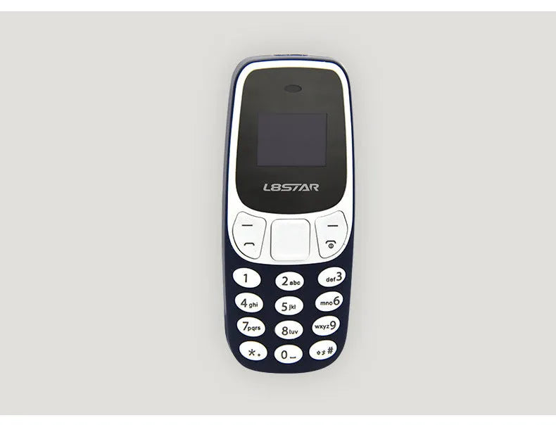 Miniature thumb phone dual SIM ultra-small OLED display blue colour front view