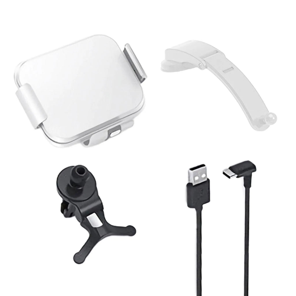 Grey folding wireless charging phone holder for car with air conditioner clip and suction cup bracket on a dashboard.