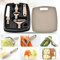 Green eight-piece multi-function kitchen planer set with stainless steel blades and ergonomic handles on a white background.