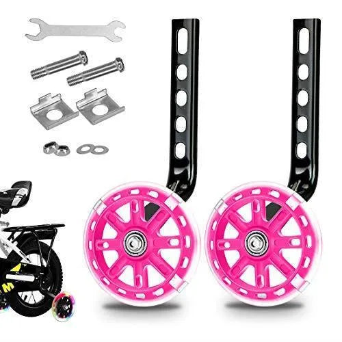 Children's glow training wheels set with universal bracket for 12-20 inch bicycles in multiple colour options