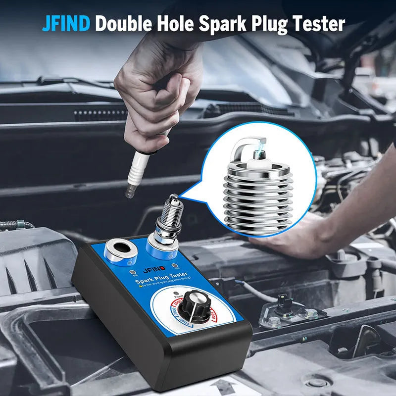 Car spark plug tester diagnostic tool showing European and American standard options