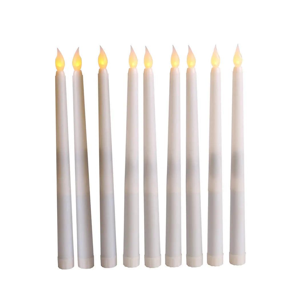 28cm white plastic LED electronic candlestick with yellow flashing light, remote control model
