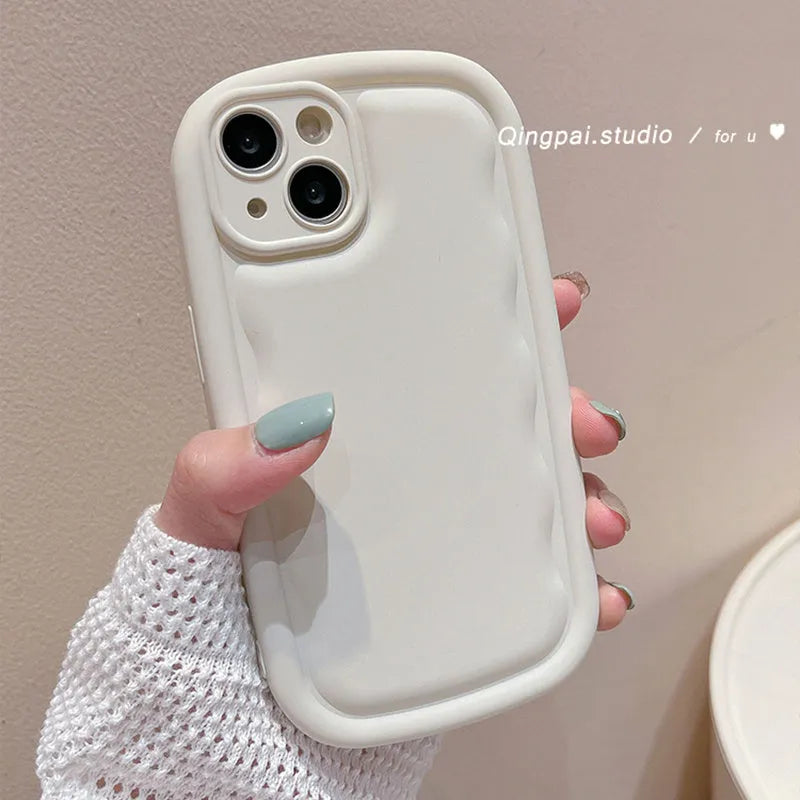 TPU phone case with ribbon wrist lanyard for Apple iPhone, three-dimensional decorative texture, purple colour option