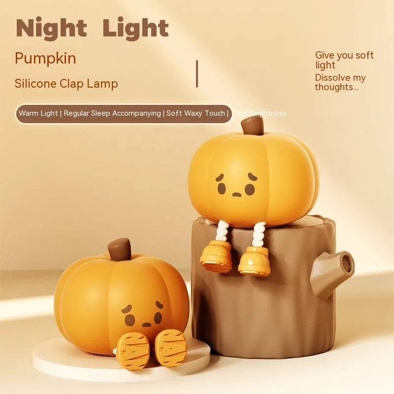 Soft silicone pumpkin-shaped night light with touch controls