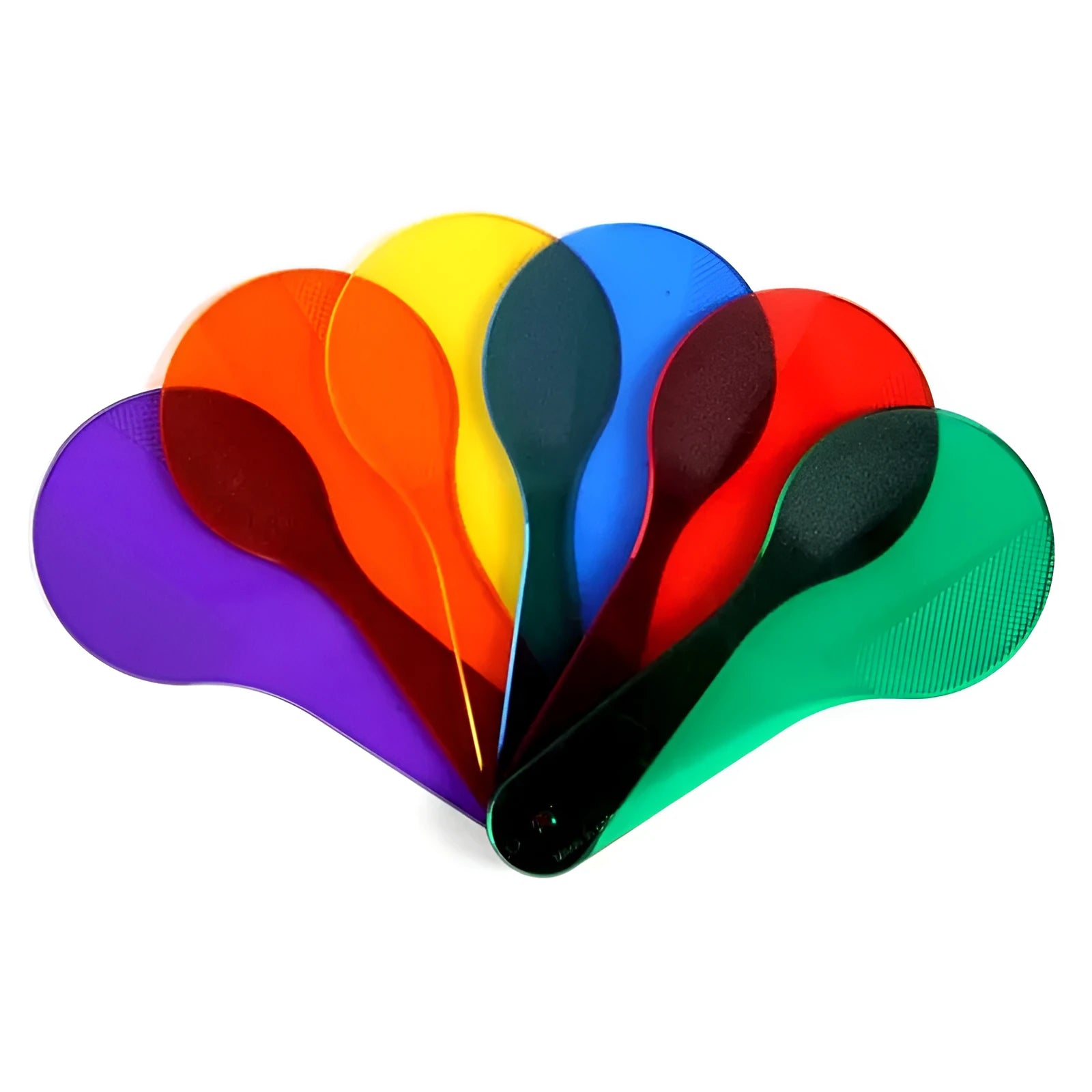 Set of six coloured PVC learning boards for kids: red, yellow, blue, green, orange, purple.