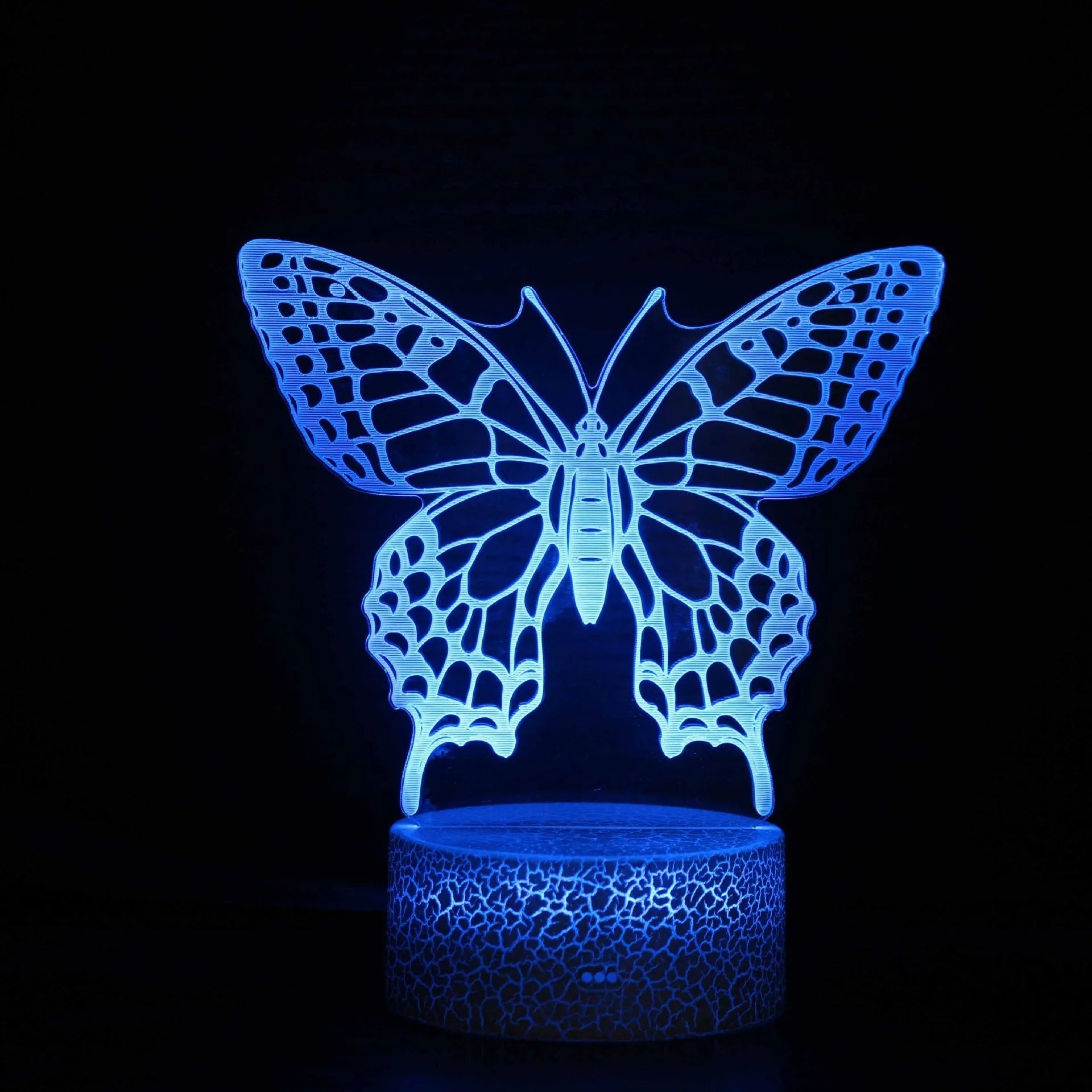 Acrylic 3D USB table lamp with touch control showing colourful illumination and crack base design options