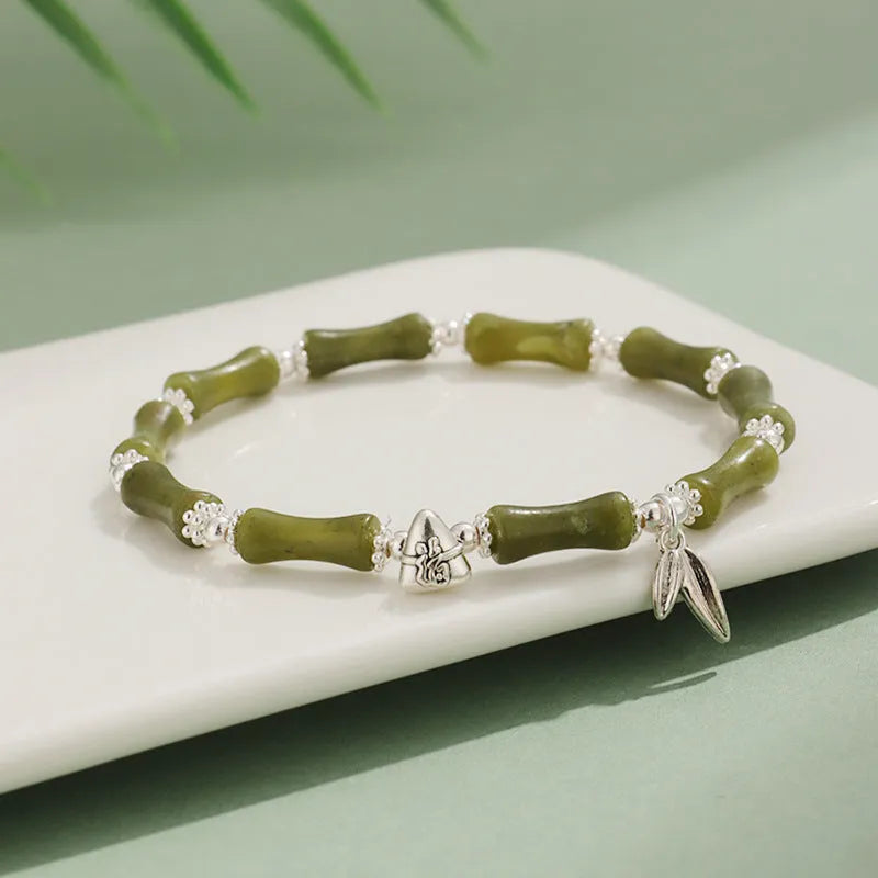 Green aventurine bamboo strawberry crystal bracelet with six stone types and electroplating finish