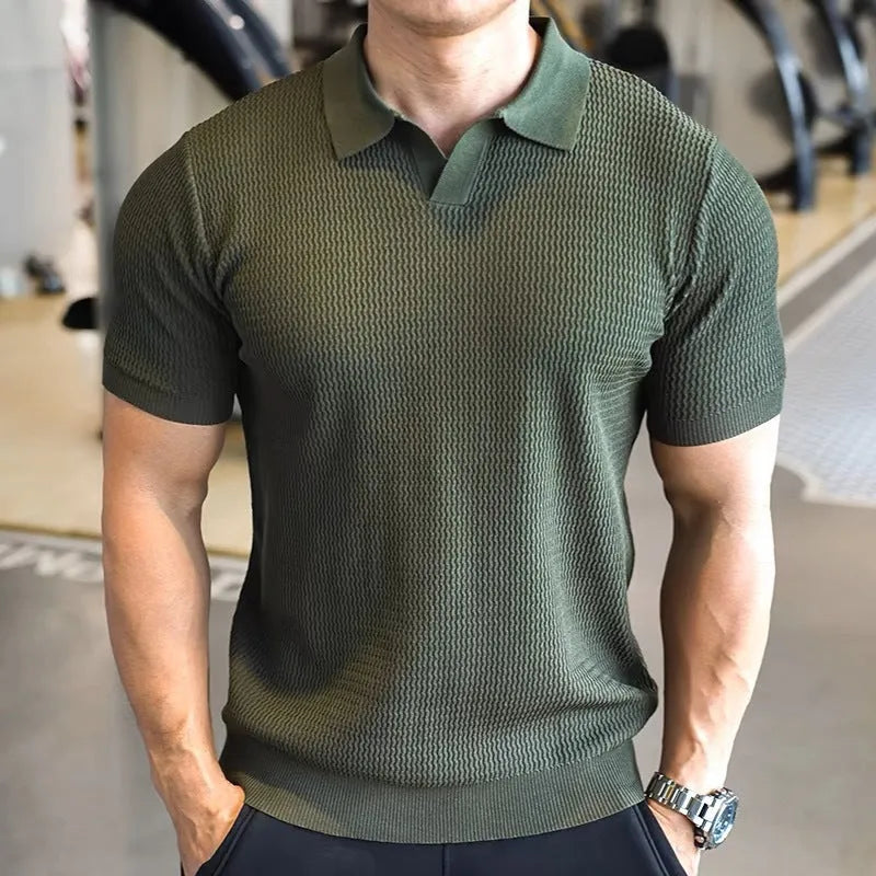 Men's slim fit Henry collar polo shirt in polyester available in multiple solid colours