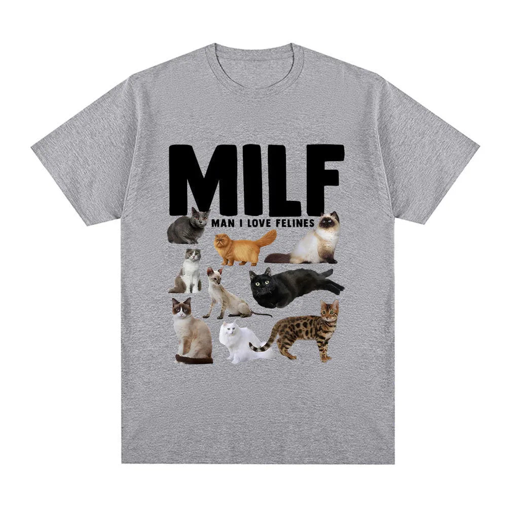 Geometric cat print on a men's casual short sleeve cotton blend t-shirt.