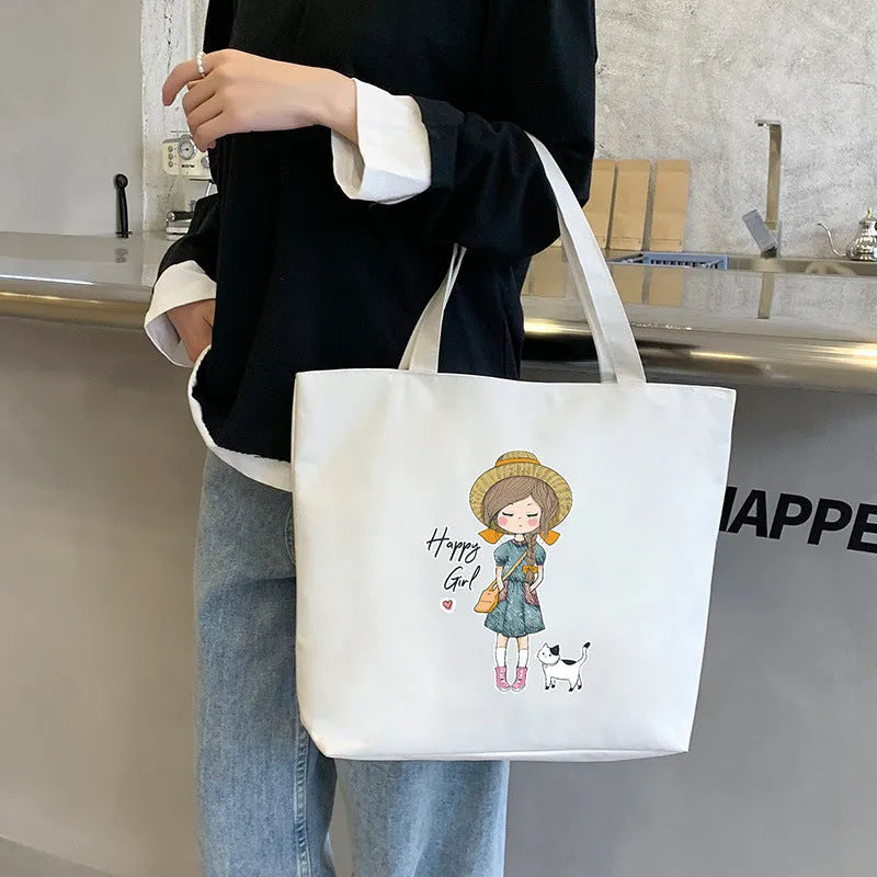 Women's canvas tote bag Oxford cloth printed horizontal square style with double shoulder straps