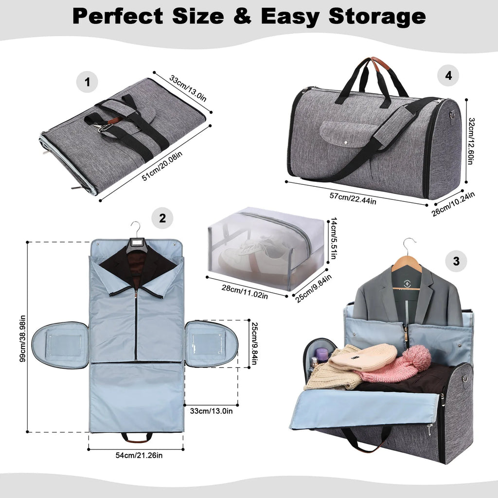 Folding travel duffel bag in dark blue with Oxford cloth construction and 36-55L capacity