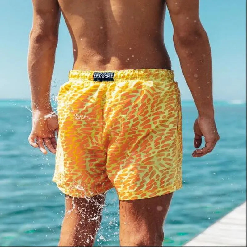 Thermochromic children's shorts in blue with colour-changing polyester fabric, solid colour design